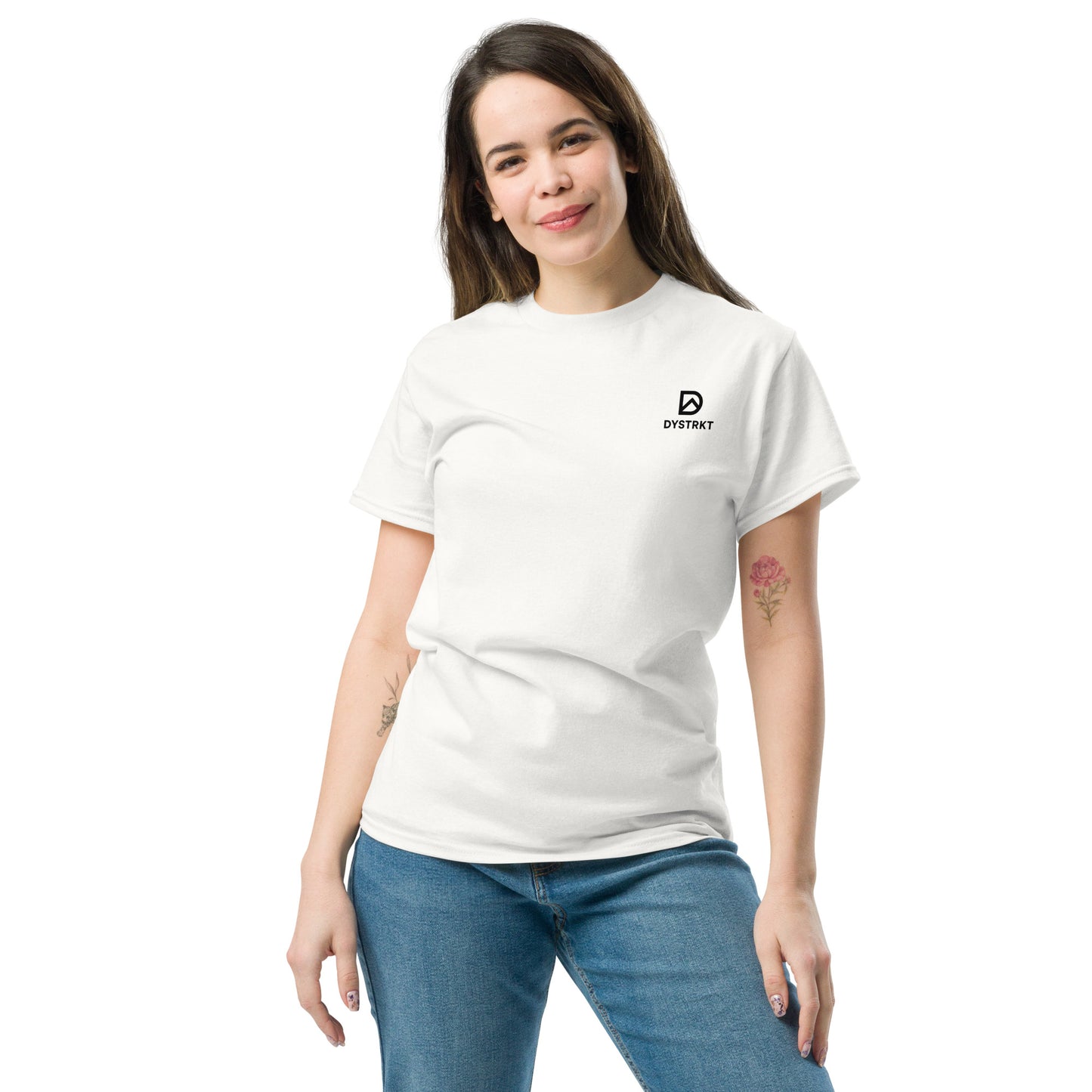 DYSTRKT Core Tee White/Grey | Camiseta blanca streetwear premium