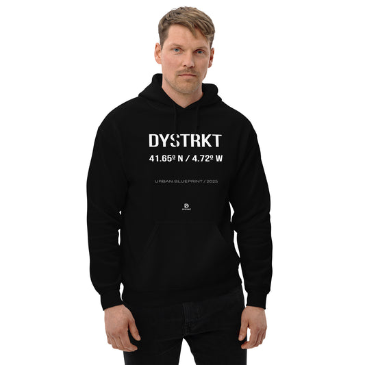 DYSTRKT Blueprint Hoodie Black – Sudadera negra streetwear premium