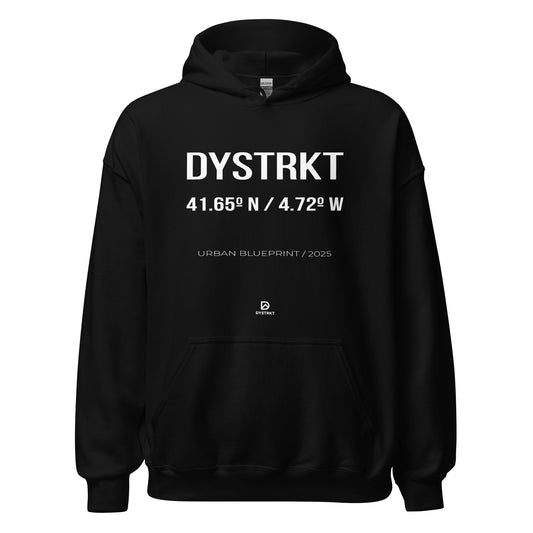 DYSTRKT Blueprint Hoodie Black – Sudadera negra streetwear premium
