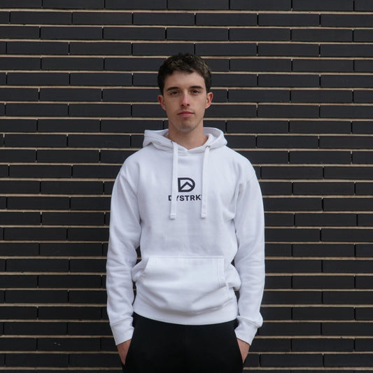 DYSTRKT Essential Hoodie White | Sudadera blanca streetwear premium