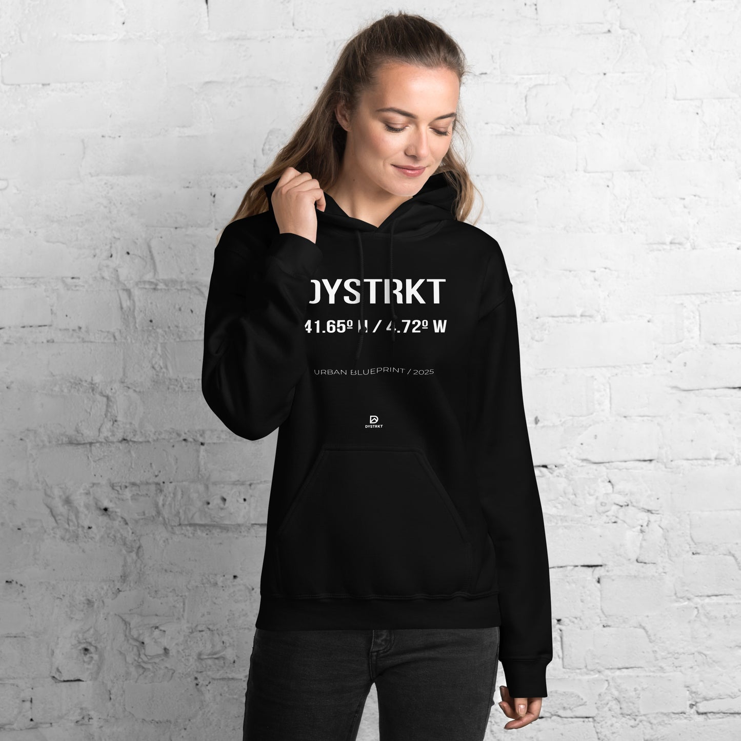 DYSTRKT Blueprint Hoodie Black – Sudadera negra streetwear premium