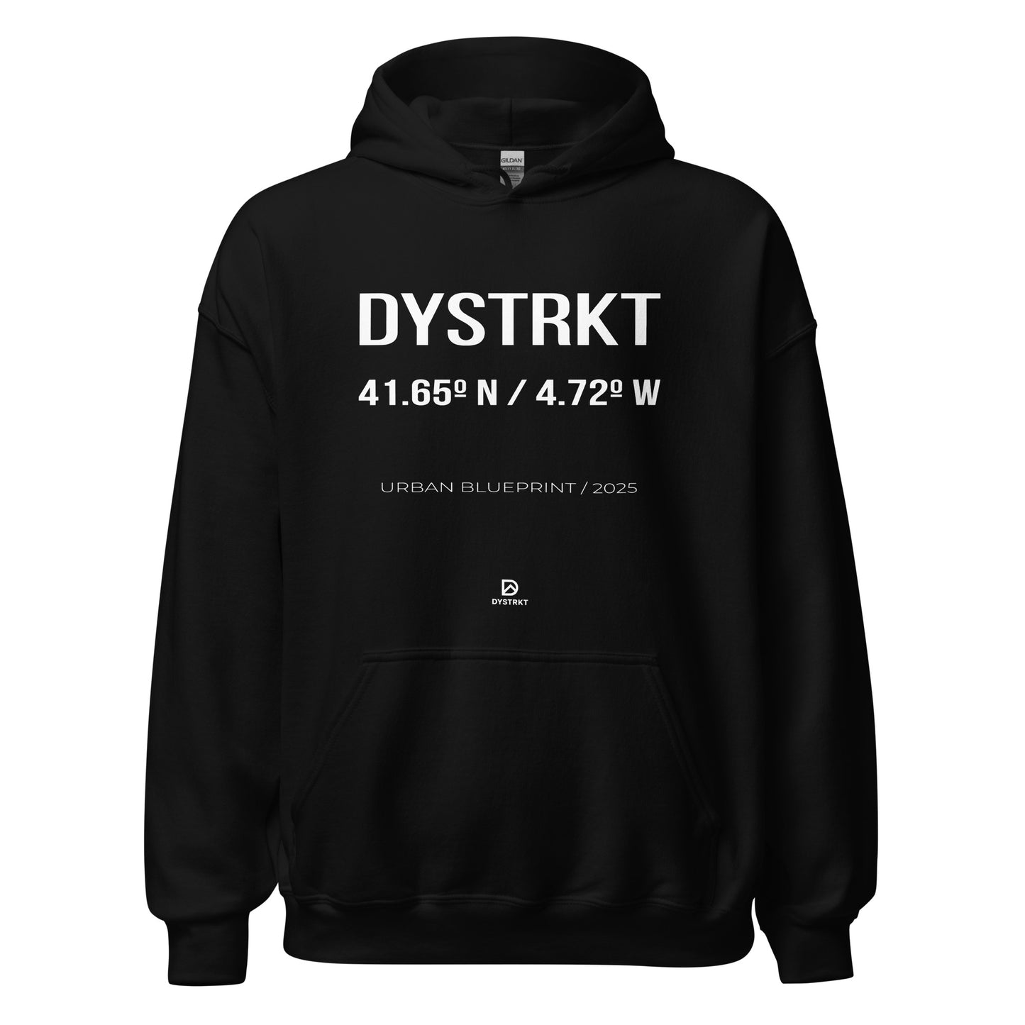 DYSTRKT Blueprint Hoodie Black – Sudadera negra streetwear premium