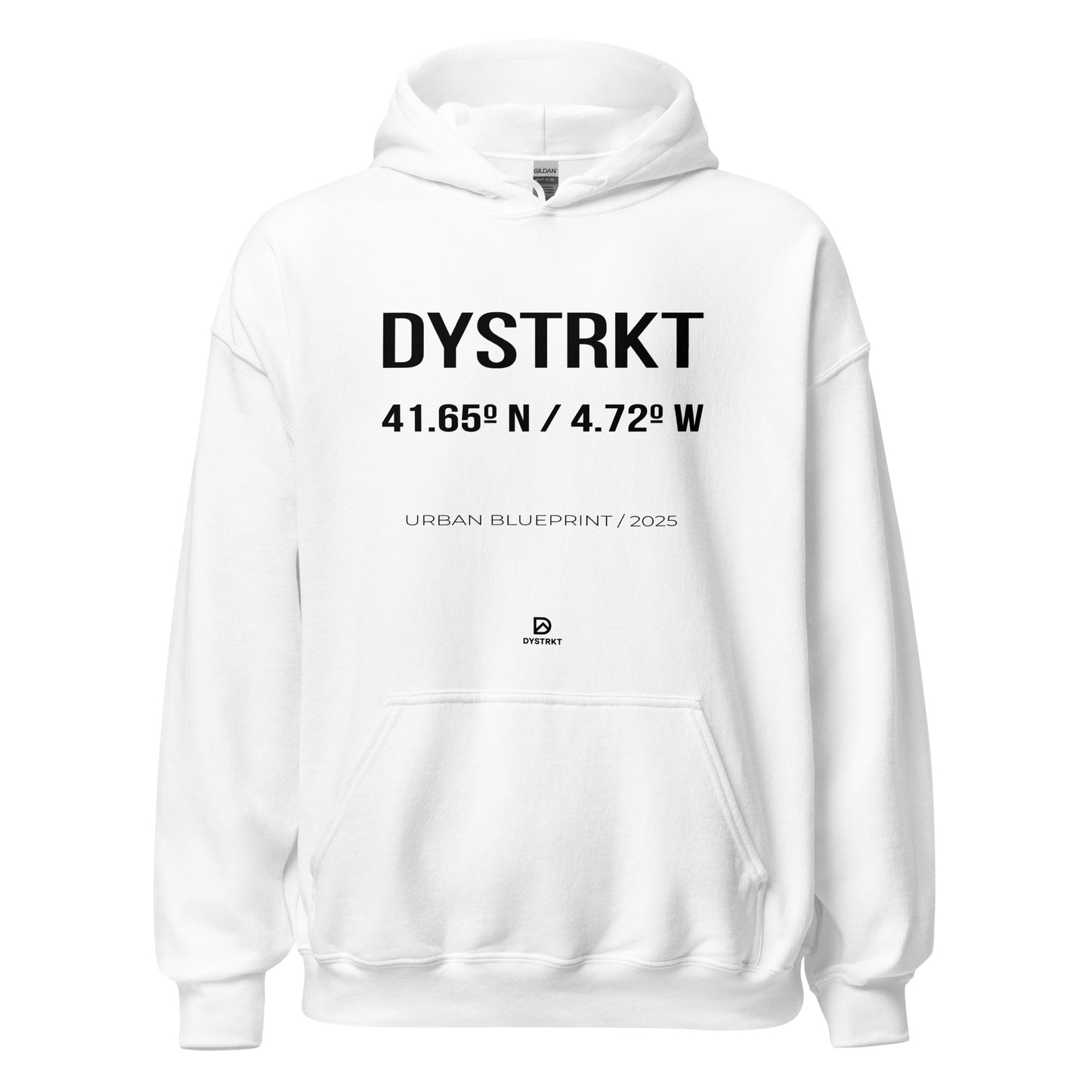DYSTRKT Blueprint Hoodie White – Sudadera blanca streetwear premium