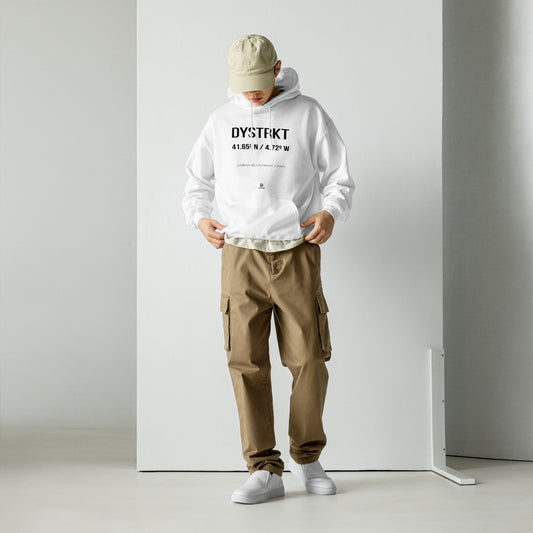 DYSTRKT Blueprint Hoodie White – Sudadera blanca streetwear premium