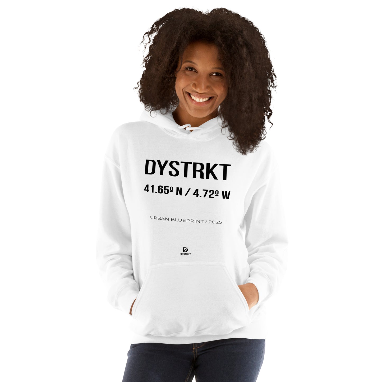 DYSTRKT Blueprint Hoodie White – Sudadera blanca streetwear premium