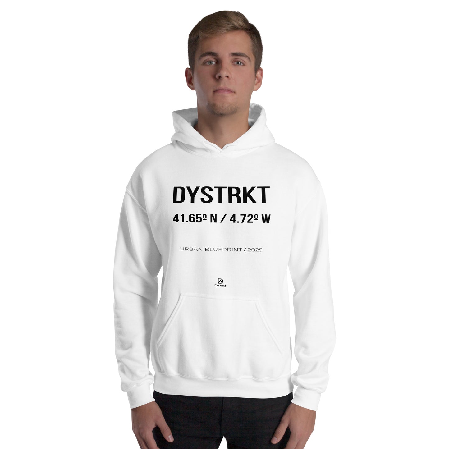 DYSTRKT Blueprint Hoodie White – Sudadera blanca streetwear premium